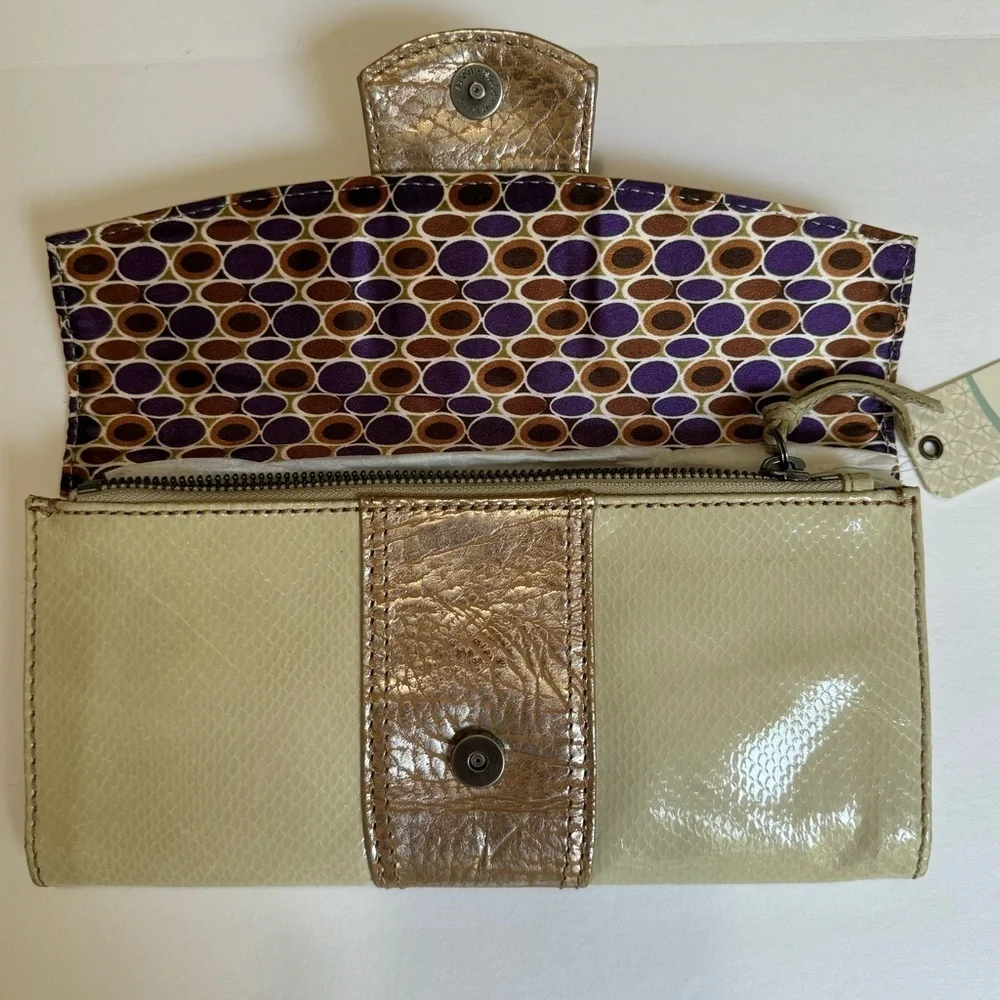 Fossil SL9966 Bone Cream Leather Clutch Wallet Bronze Python Print Organizer NWT